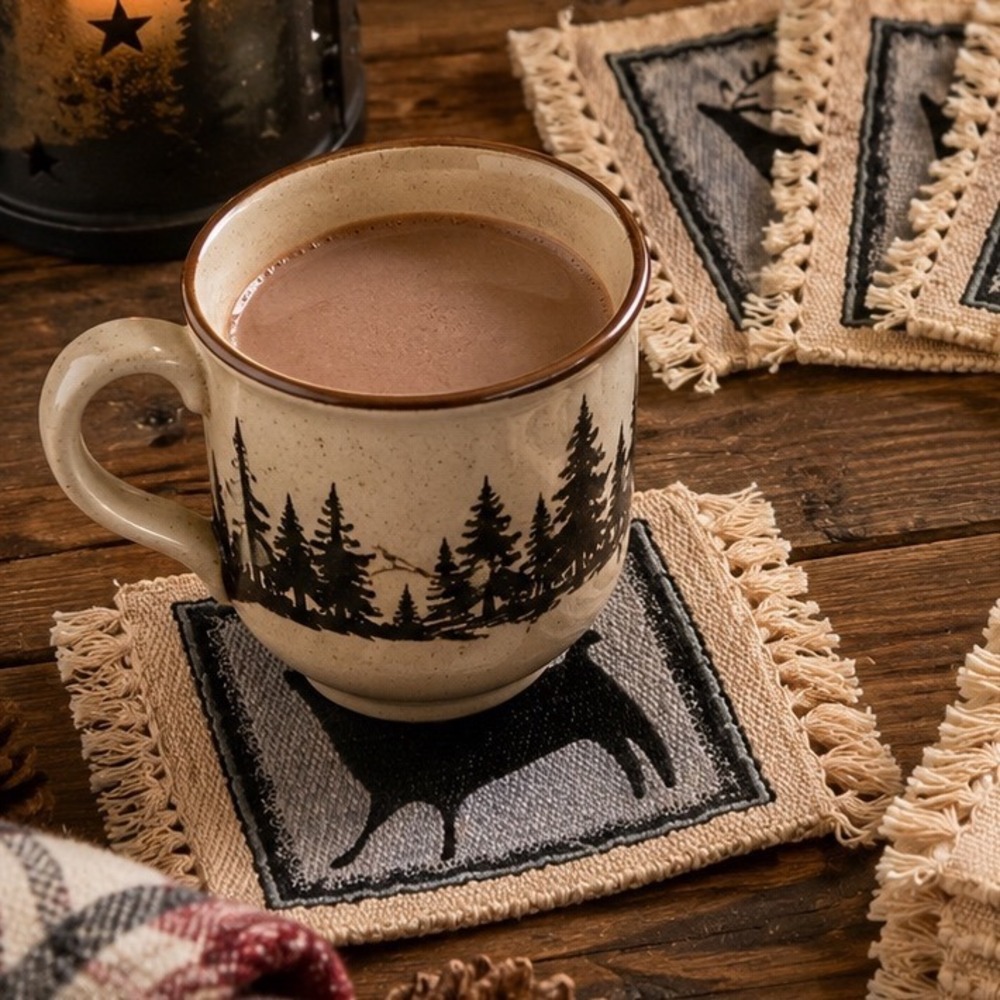 Set of 6 El Paso Saddleblanket Co. Deer Cotton Fringe Coasters / Mug Rugs